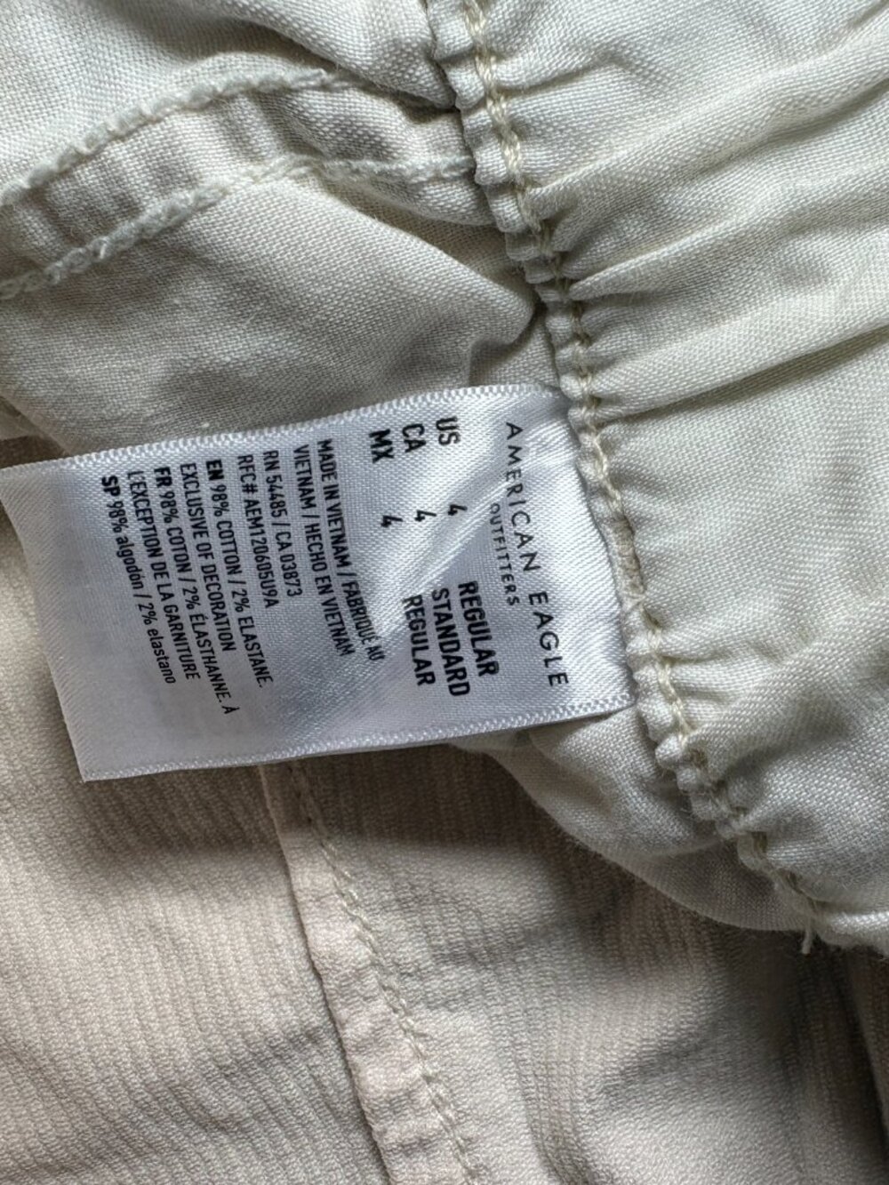 AE Stretch Corduroy Super High-Waisted Paper Bag Barrel Pants - Cream Size 4 - Picture 6 of 7